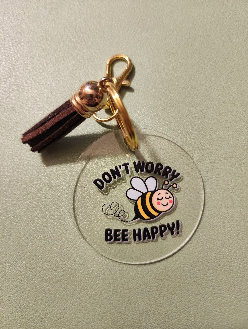 Don’t Worry Bee Happy Acrylic Keychain with Tassel